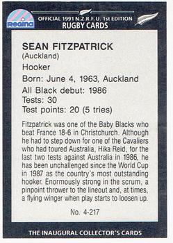 1991 Regina NZRFU 1st Edition #4 Sean Fitzpatrick Back